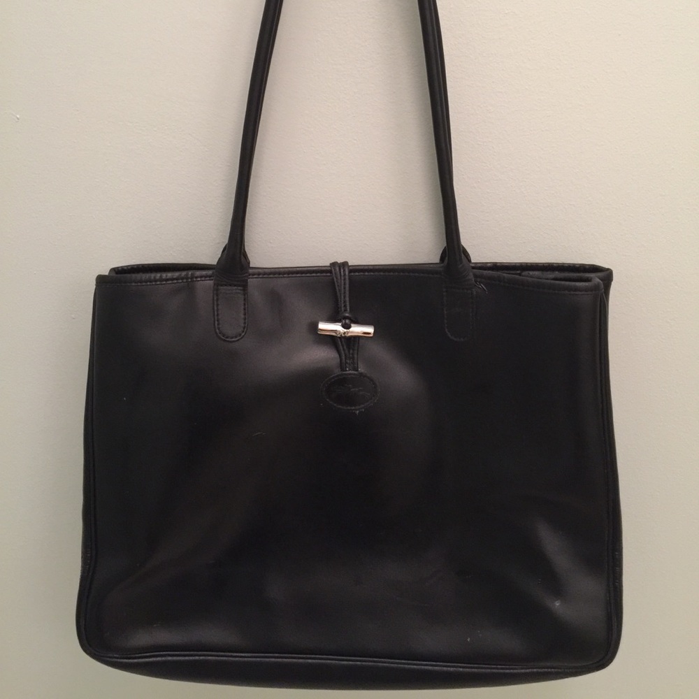 Black Leather Longchamp Purse/Bag